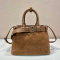 Prada 1BA434 Caramel Prada Buckle Medium Suede Handbag With Belt - Default Title - View 1