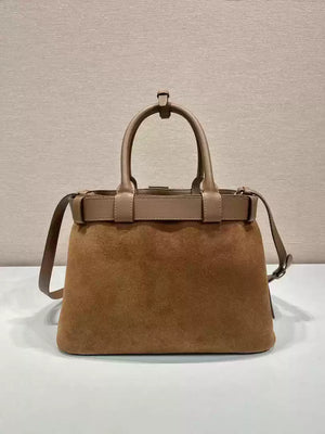 Prada 1BA434 Caramel Prada Buckle Medium Suede Handbag With Belt - Default Title - View 4