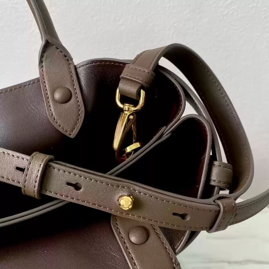 Prada 1BA434 Drak Brown Prada Buckle Medium Suede Handbag With Belt