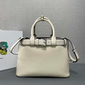 Prada 1BA434 White Prada Buckle Medium Leather Handbag With Belt