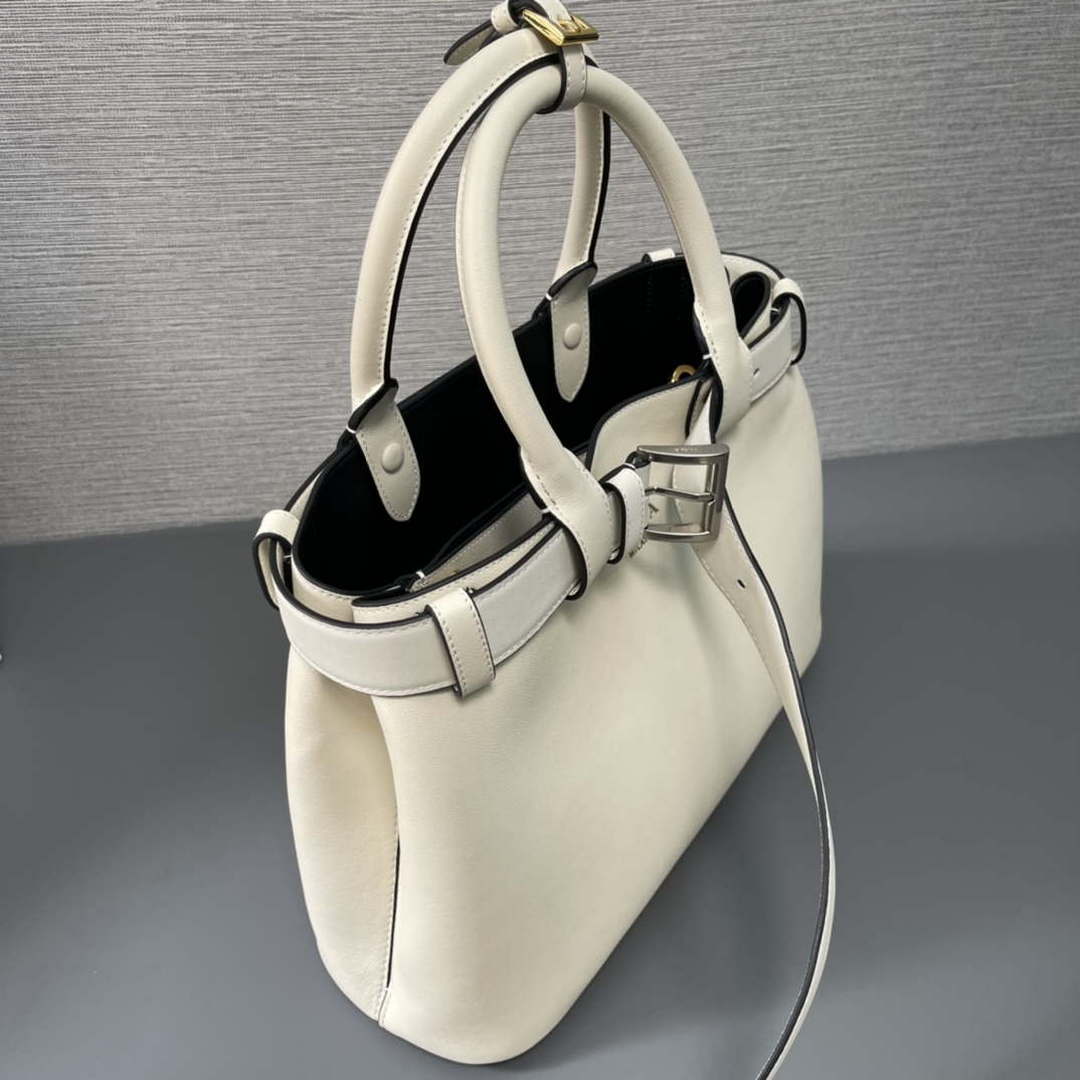 Prada 1BA434 White Prada Buckle Medium Leather Handbag With Belt - Default Title - View 5
