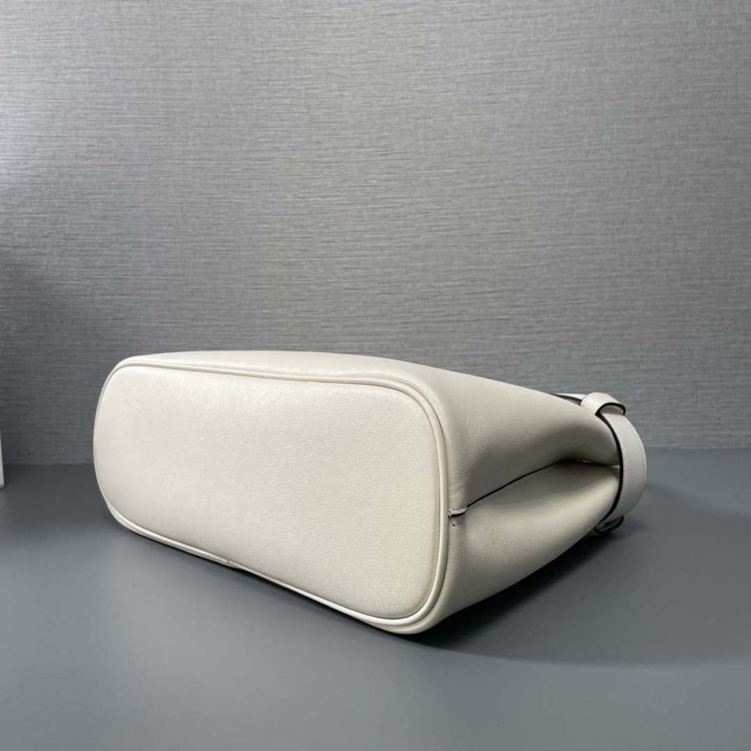 Prada 1BA434 White Prada Buckle Medium Leather Handbag With Belt