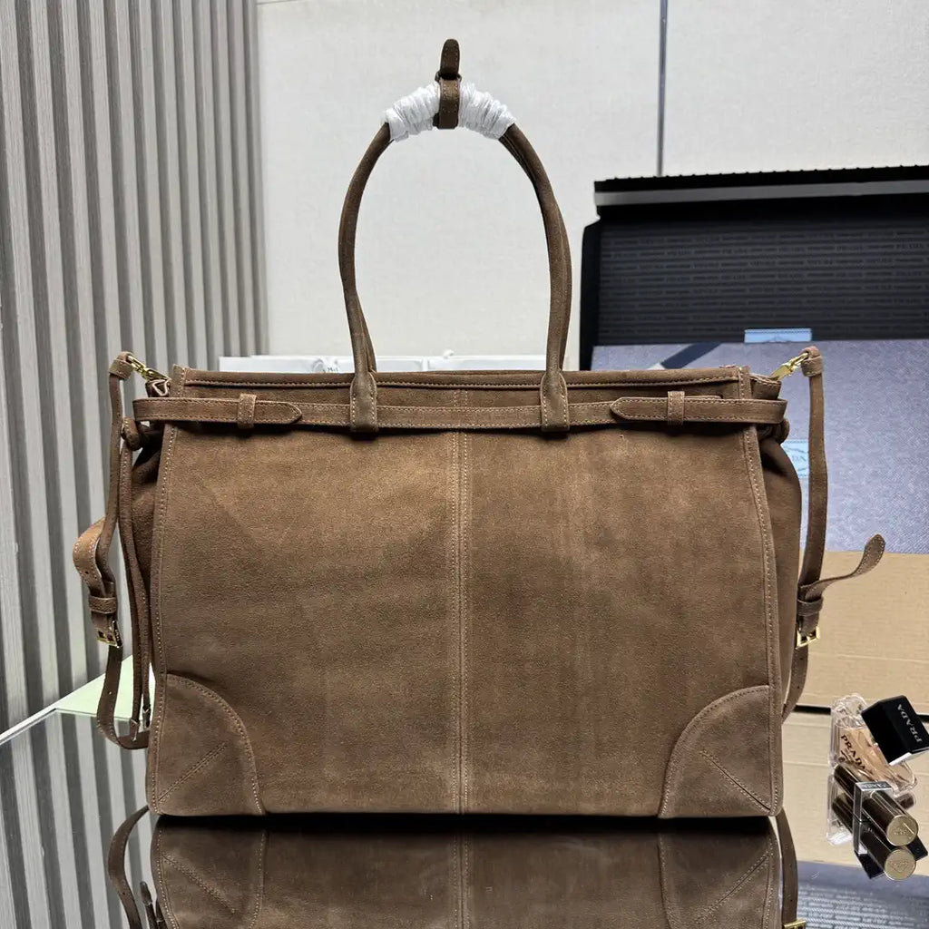 Prada 1BA439 Prada Bonnie extra large Suede leather handbag Brown