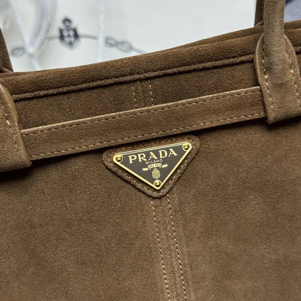 Prada 1BA439 Prada Bonnie extra large Suede leather handbag Brown