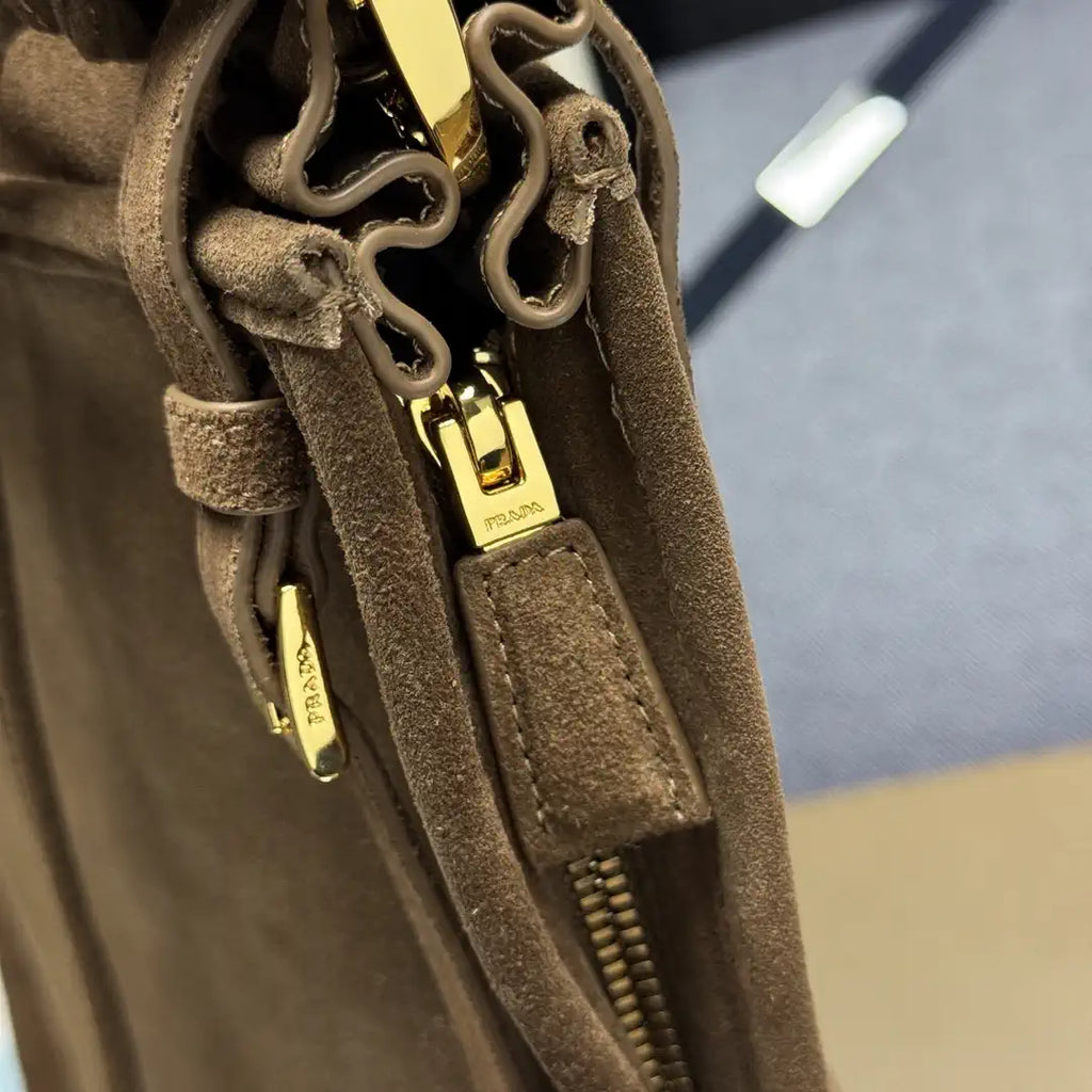 Prada 1BA439 Prada Bonnie extra large Suede leather handbag Brown