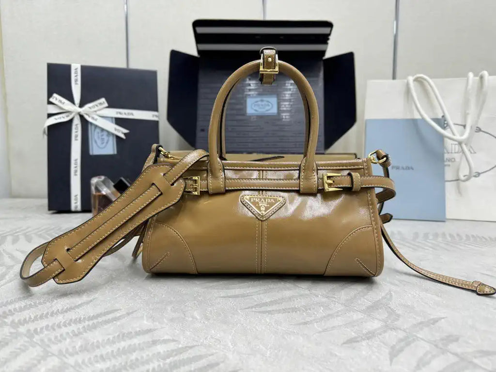 Prada 1BA486 Bonnie leather mini handbag Apricot