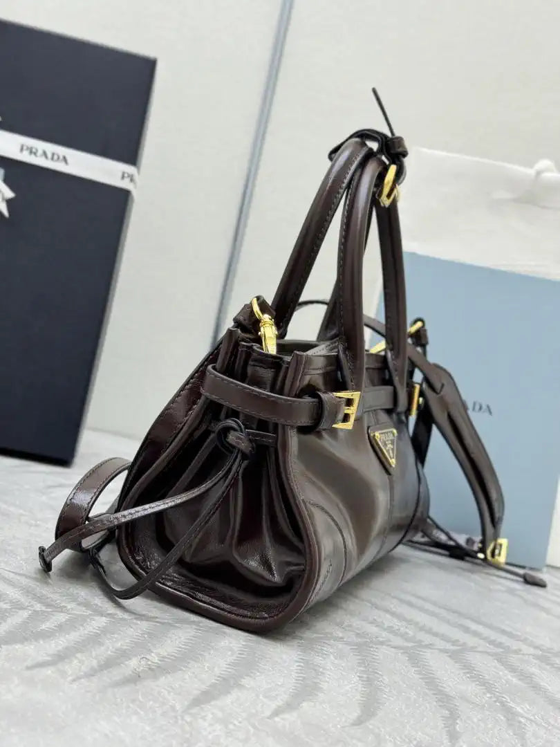 Prada 1BA486 Bonnie leather mini handbag Dark Brown