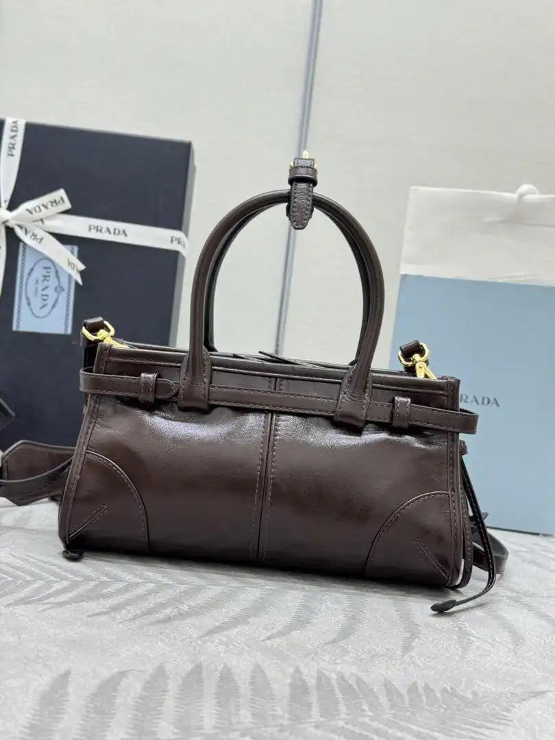 Prada 1BA486 Bonnie leather mini handbag Dark Brown