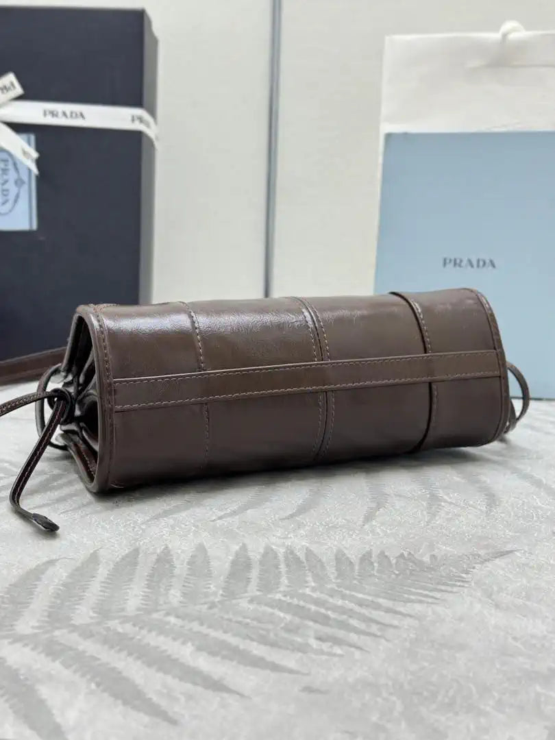 Prada 1BA486 Bonnie leather mini handbag Dark Brown