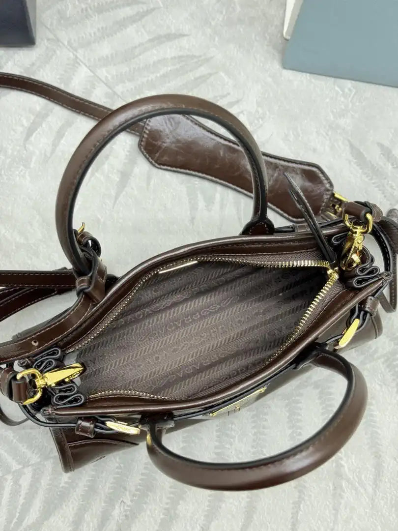 Prada 1BA486 Bonnie leather mini handbag Dark Brown