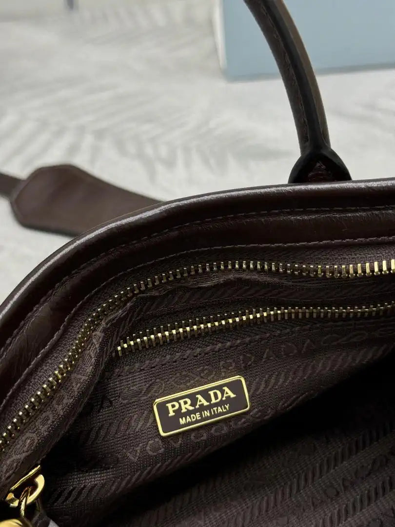 Prada 1BA486 Bonnie leather mini handbag Dark Brown