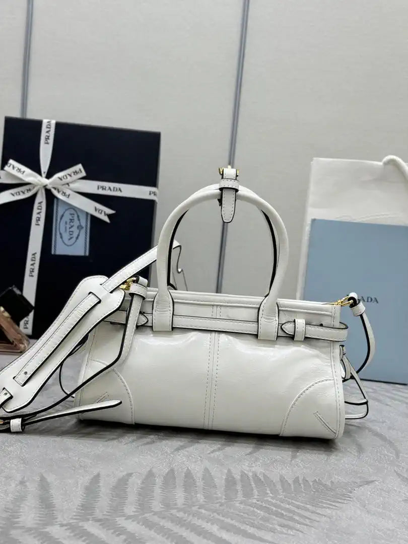 Prada 1BA486 Bonnie leather mini handbag White