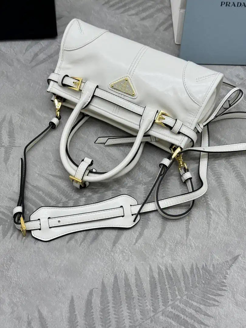 Prada 1BA486 Bonnie leather mini handbag White