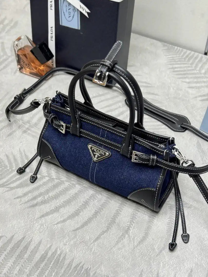 Prada 1BA486 Bonnie  Denim Blue mini handbag Canvas Black
