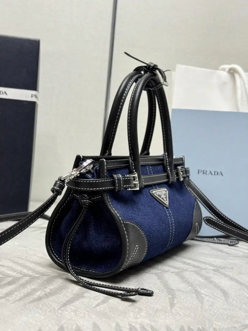Prada 1BA486 Bonnie  Denim Blue mini handbag Canvas Black