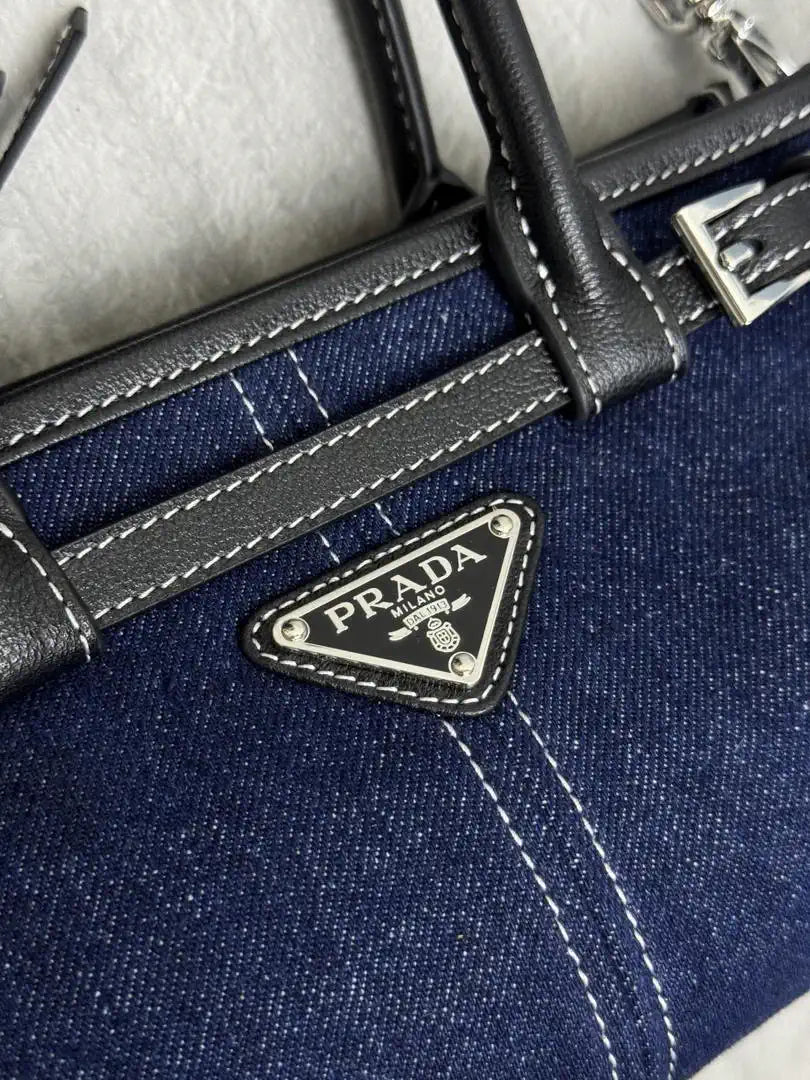 Prada 1BA486 Bonnie  Denim Blue mini handbag Canvas Black