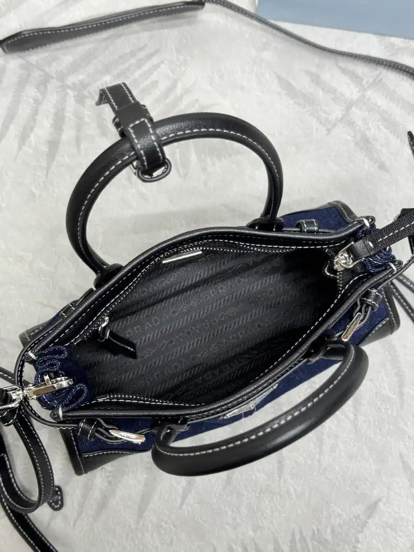 Prada 1BA486 Bonnie  Denim Blue mini handbag Canvas Black
