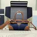 Prada 1BA486 Bonnie  Denim Blue mini handbag Canvas Brown