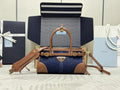 Prada 1BA486 Bonnie  Denim Blue mini handbag Canvas Brown