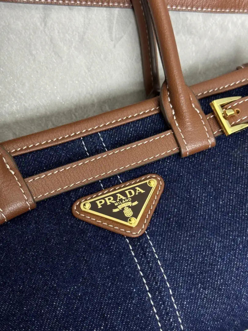 Prada 1BA486 Bonnie  Denim Blue mini handbag Canvas Brown