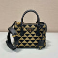 Prada 1BA906 Galleria embroidered fabric bag Black and Beige - Default Title - View 1