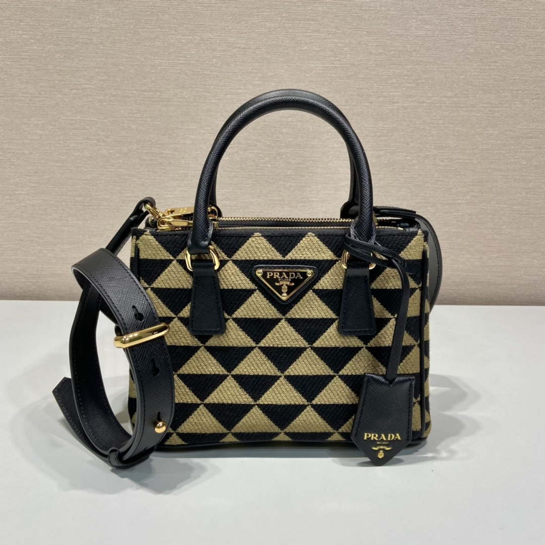 Prada 1BA906 Galleria embroidered fabric bag Black and Beige - Default Title - View 1