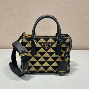 Prada 1BA906 Galleria embroidered fabric bag Black and Beige - Default Title - View 1