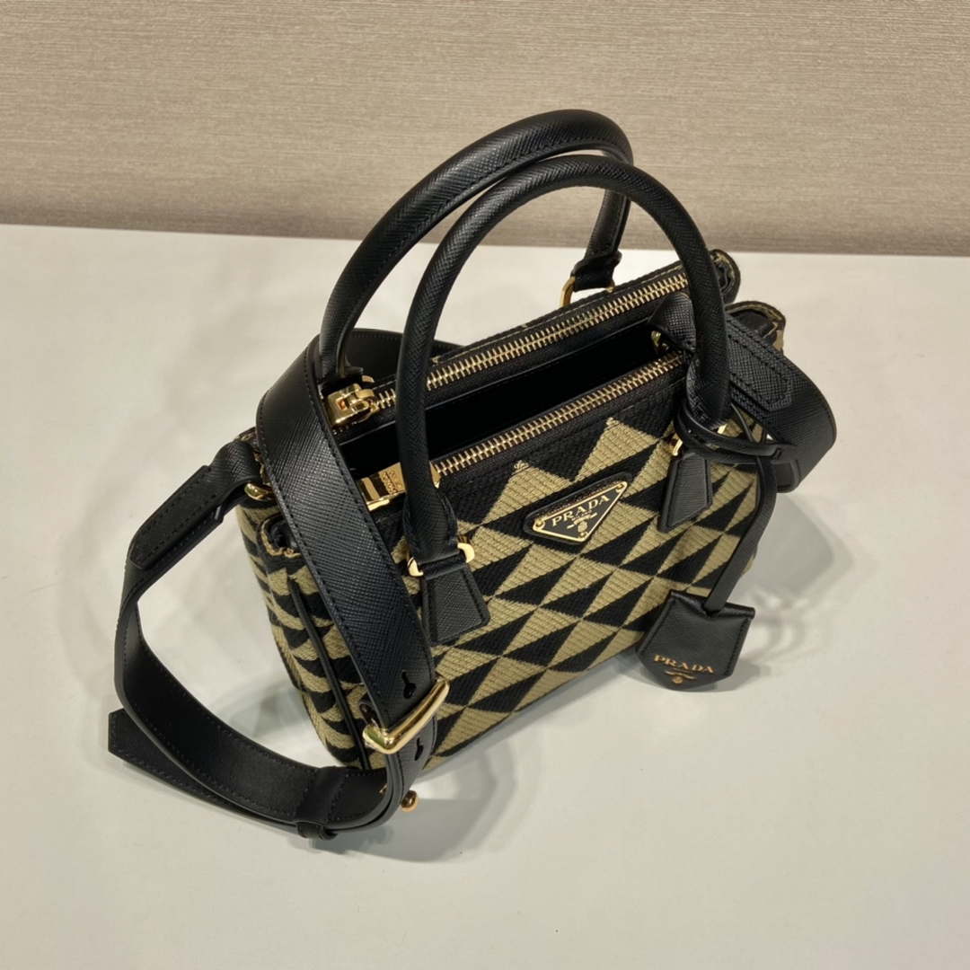 Prada 1BA906 Galleria embroidered fabric bag Black and Beige - Default Title - View 2