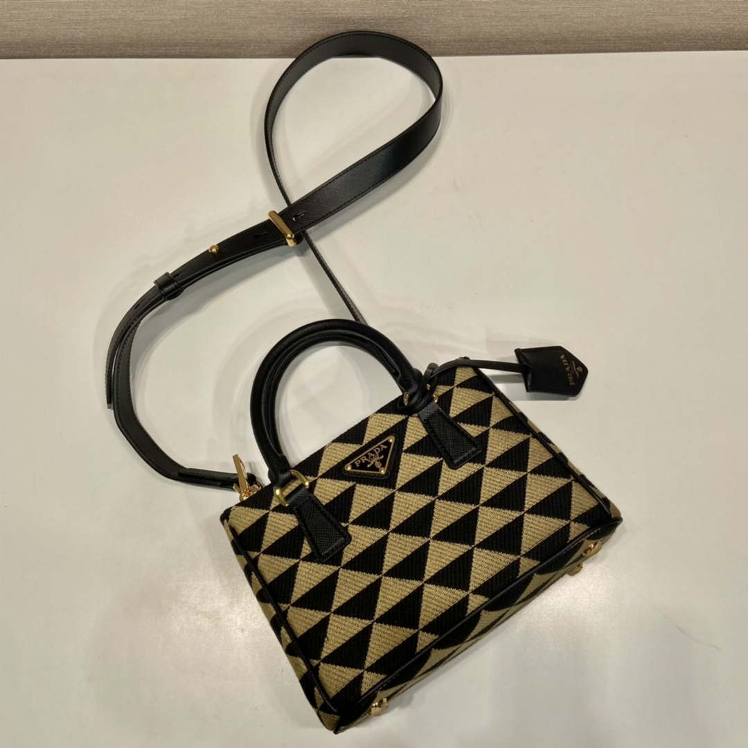 Prada 1BA906 Galleria embroidered fabric bag Black and Beige - Default Title - View 3