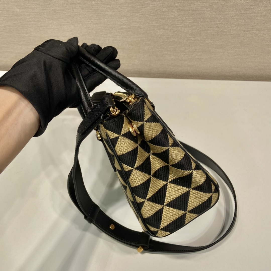 Prada 1BA906 Galleria embroidered fabric bag Black and Beige - Default Title - View 4
