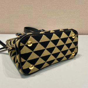 Prada 1BA906 Galleria embroidered fabric bag Black and Beige - Default Title - View 5