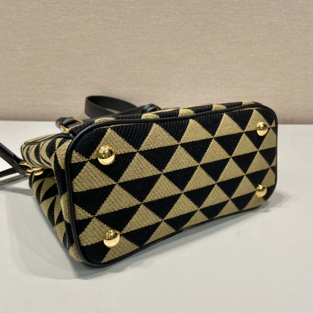 Prada 1BA906 Galleria embroidered fabric bag Black and Beige