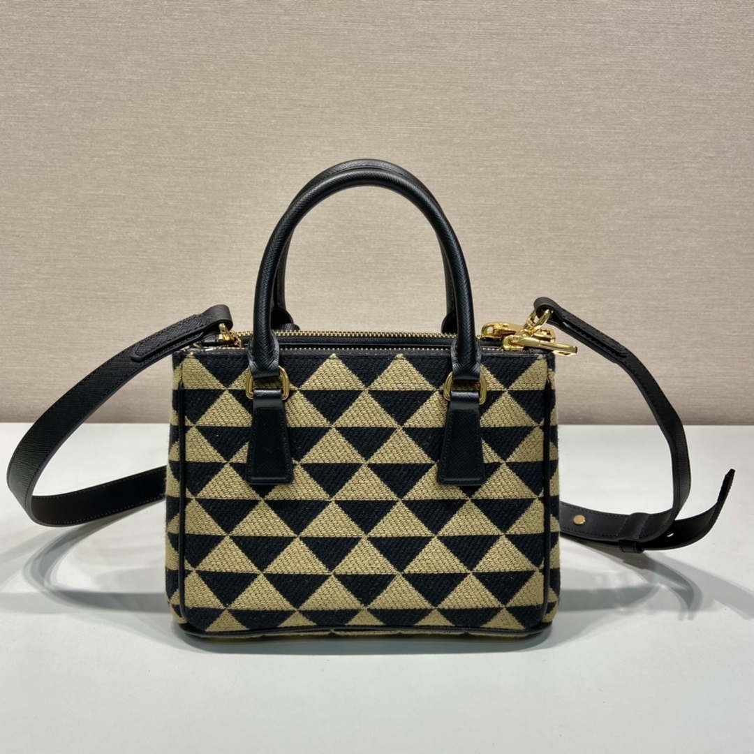 Prada 1BA906 Galleria embroidered fabric bag Black and Beige