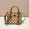 Prada 1BA906 Galleria embroidered fabric bag Brown and Beige - Default Title - View 1