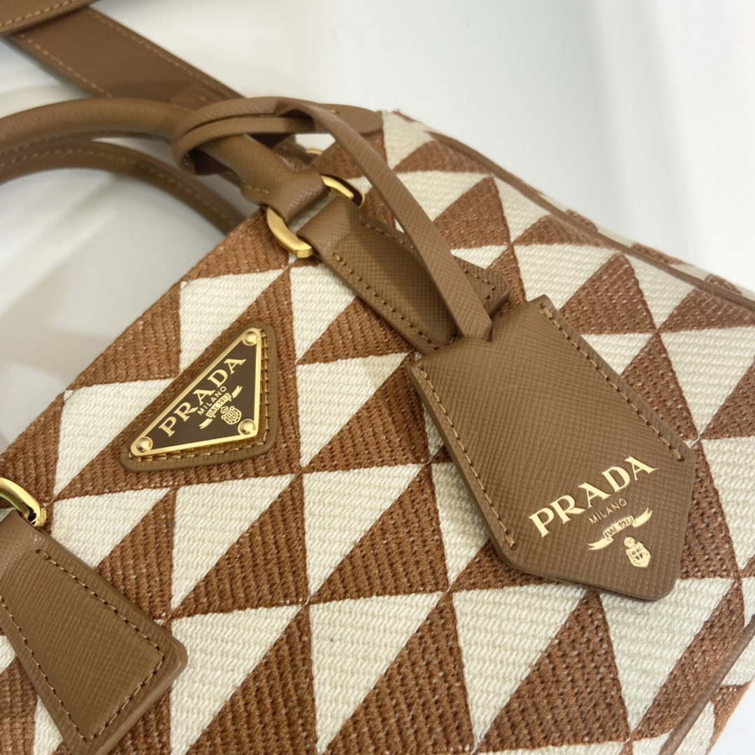 Prada 1BA906 Galleria embroidered fabric bag Brown and Beige - Default Title - View 9