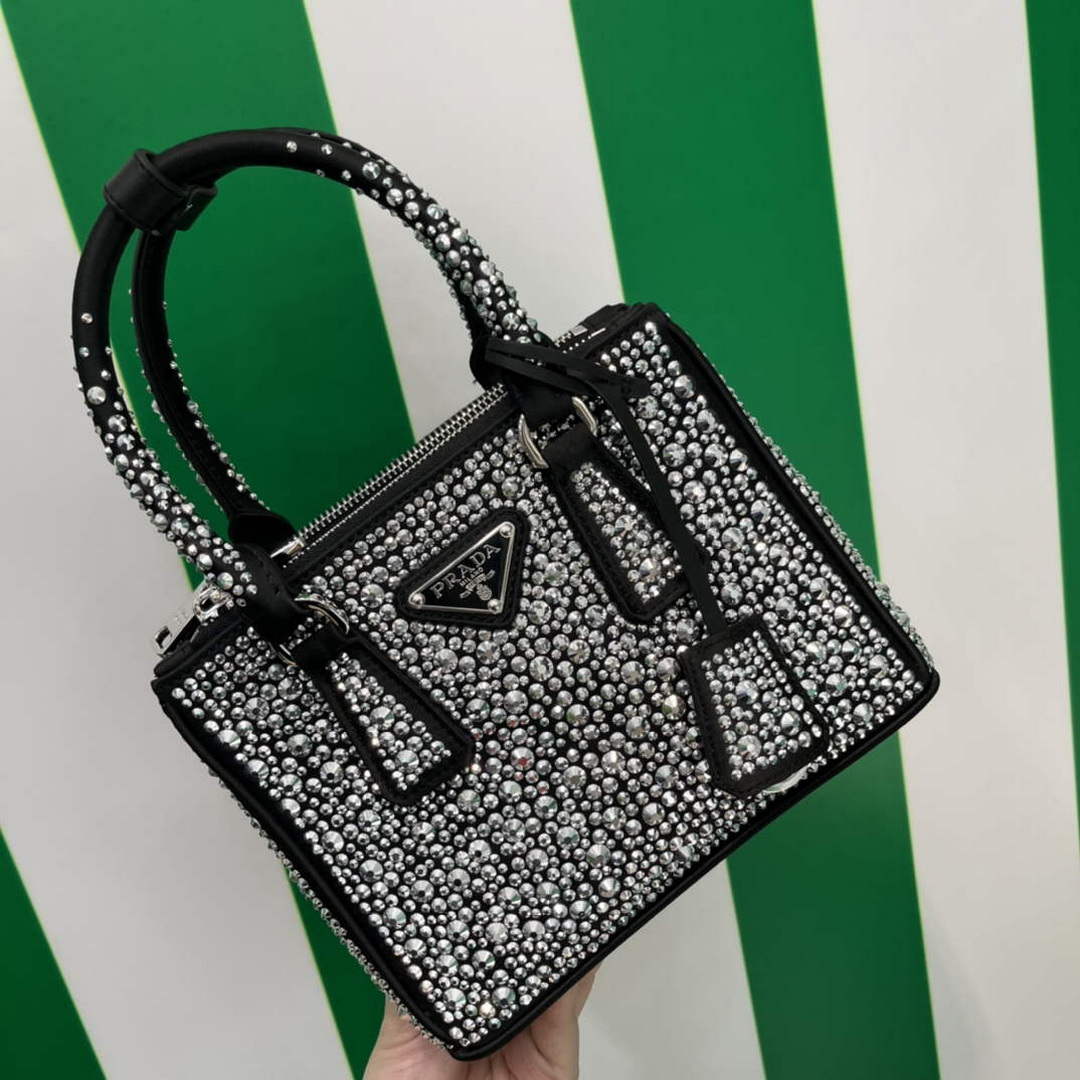 Prada 1BA906 Galleria satin mini-bag with crystals Black - Default Title - View 1
