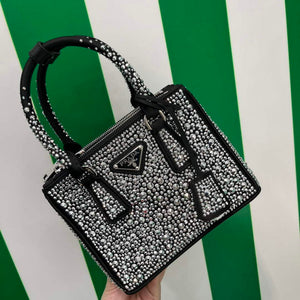 Prada 1BA906 Galleria satin mini-bag with crystals Black - Default Title - View 1
