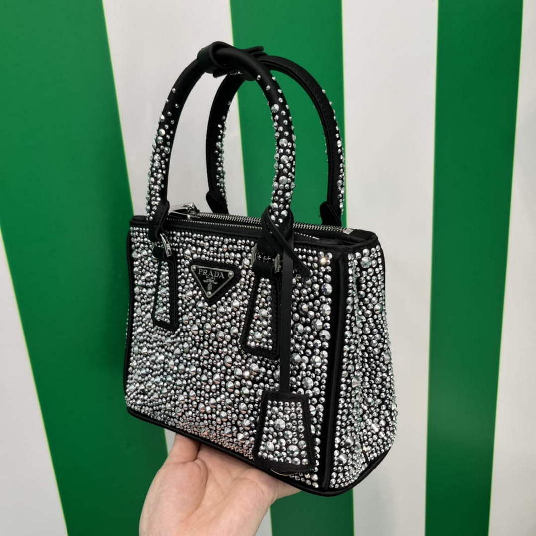 Prada 1BA906 Galleria satin mini-bag with crystals Black - Default Title - View 2