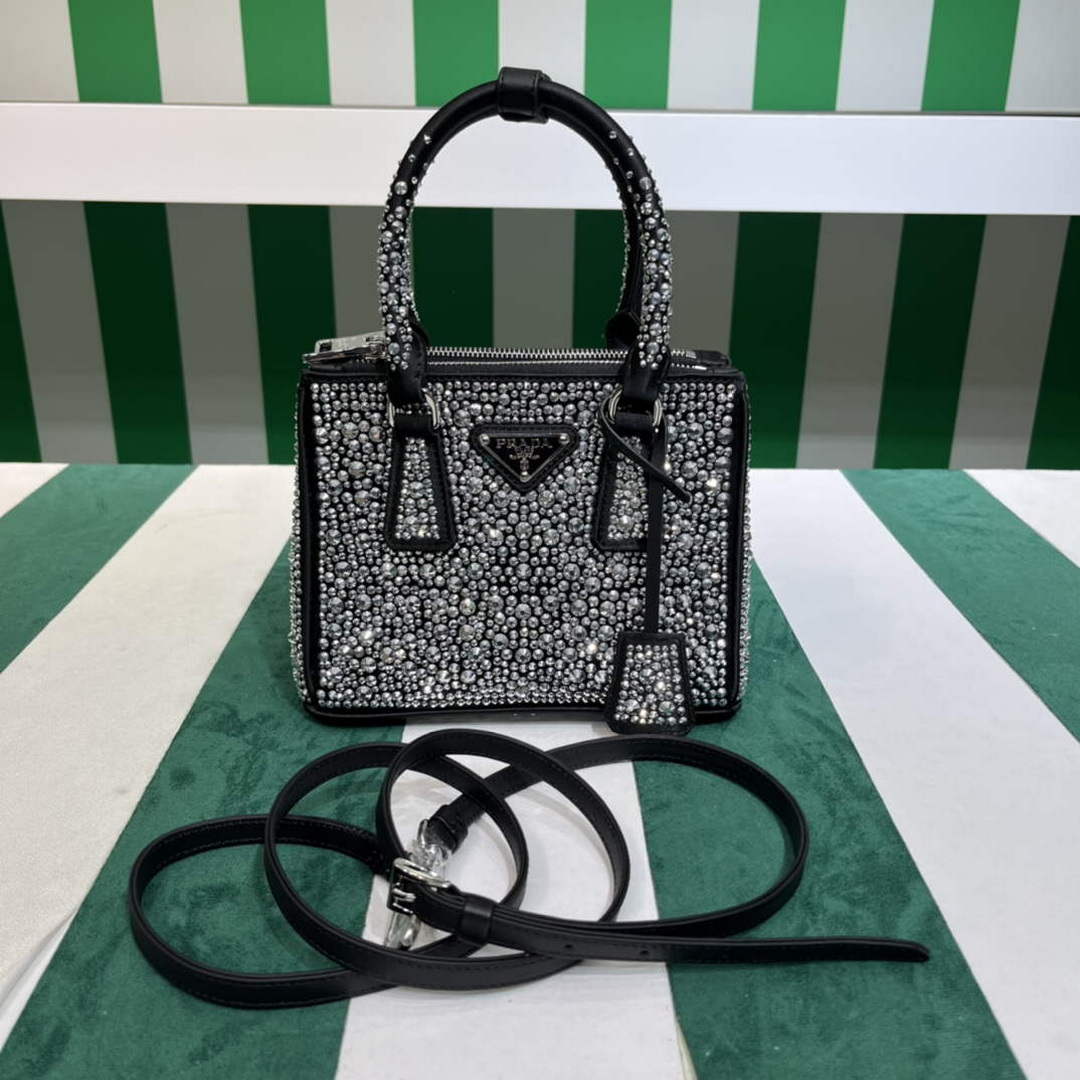 Prada 1BA906 Galleria satin mini-bag with crystals Black - Default Title - View 3