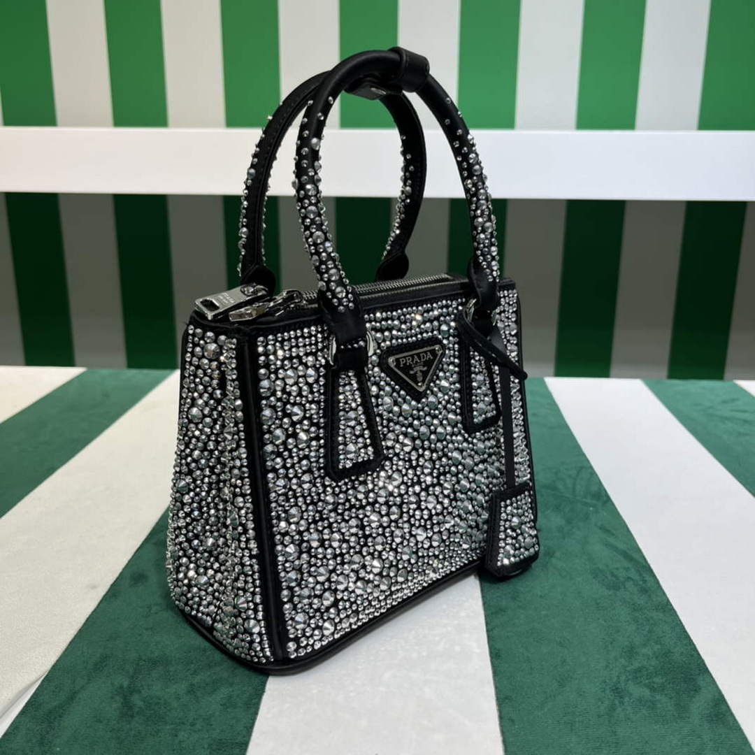 Prada 1BA906 Galleria satin mini-bag with crystals Black - Default Title - View 4