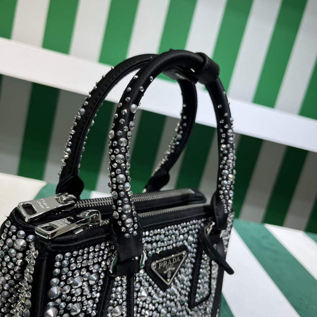 Prada 1BA906 Galleria satin mini-bag with crystals Black - Default Title - View 5