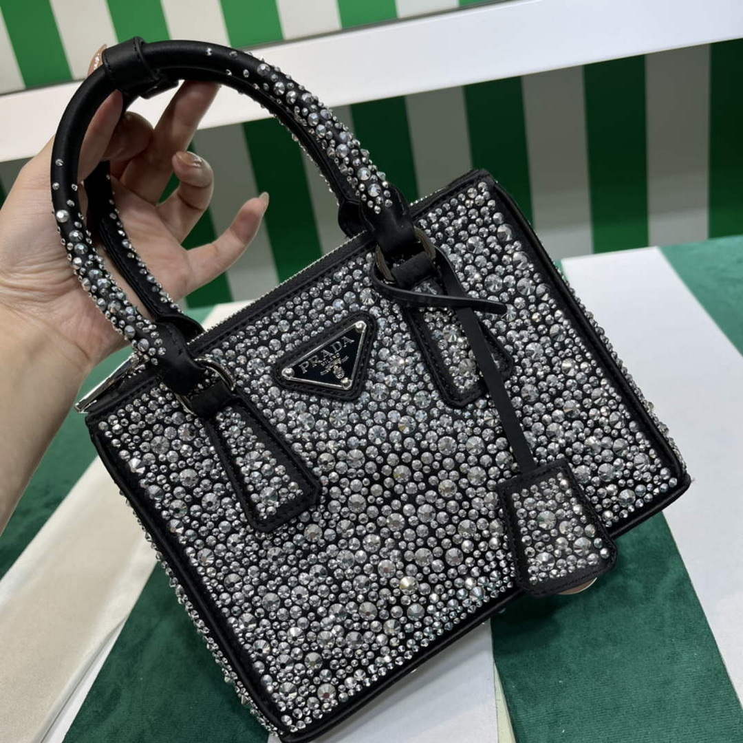 Prada 1BA906 Galleria satin mini-bag with crystals Black - Default Title - View 6