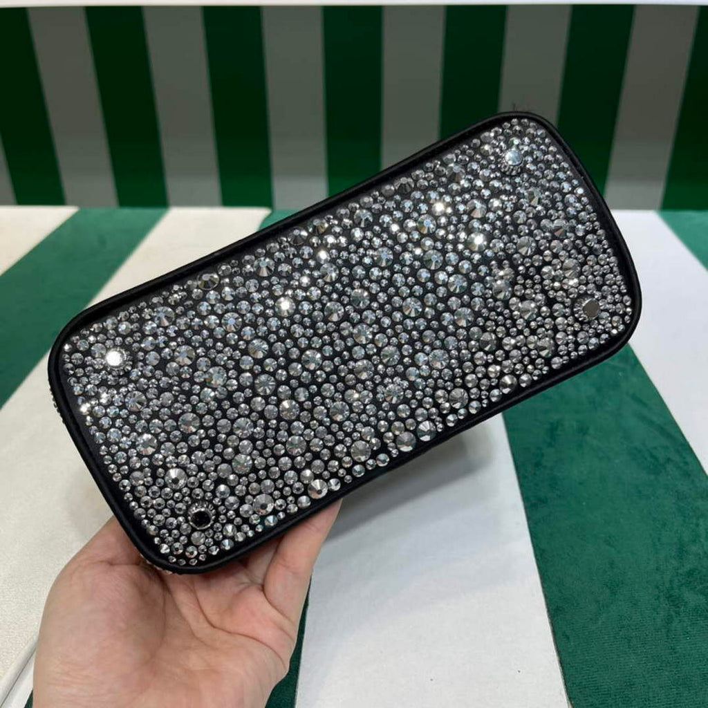 Prada 1BA906 Galleria satin mini-bag with crystals Black