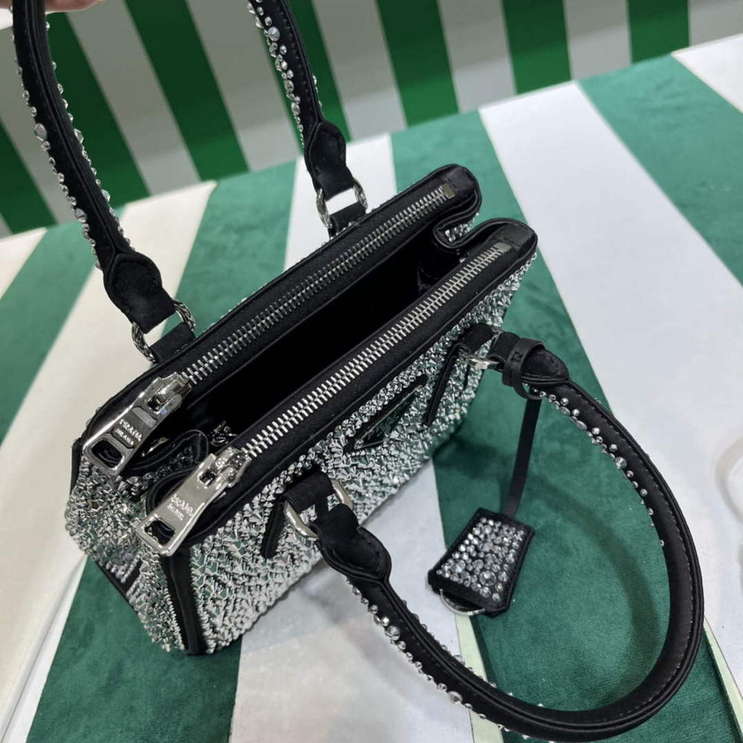 Prada 1BA906 Galleria satin mini-bag with crystals Black