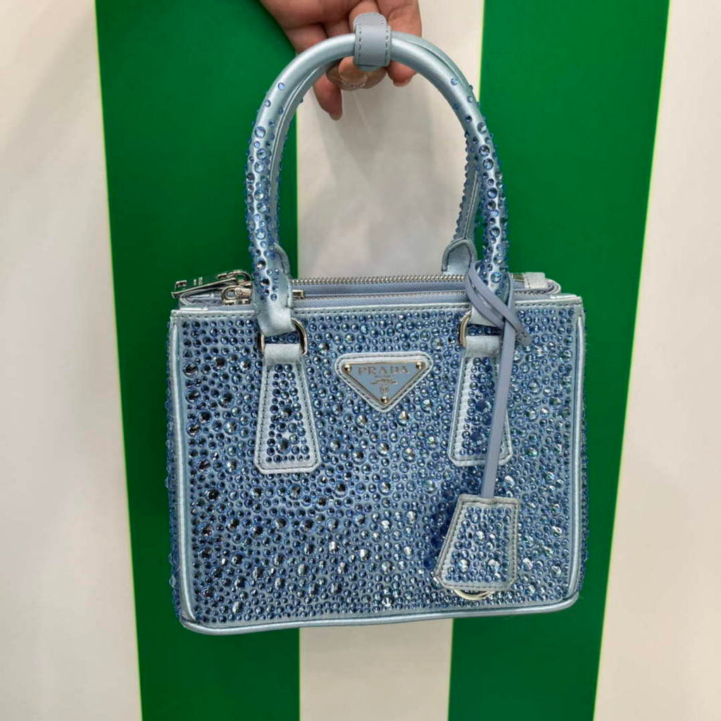 Prada 1BA906 Galleria satin mini-bag with crystals Blue