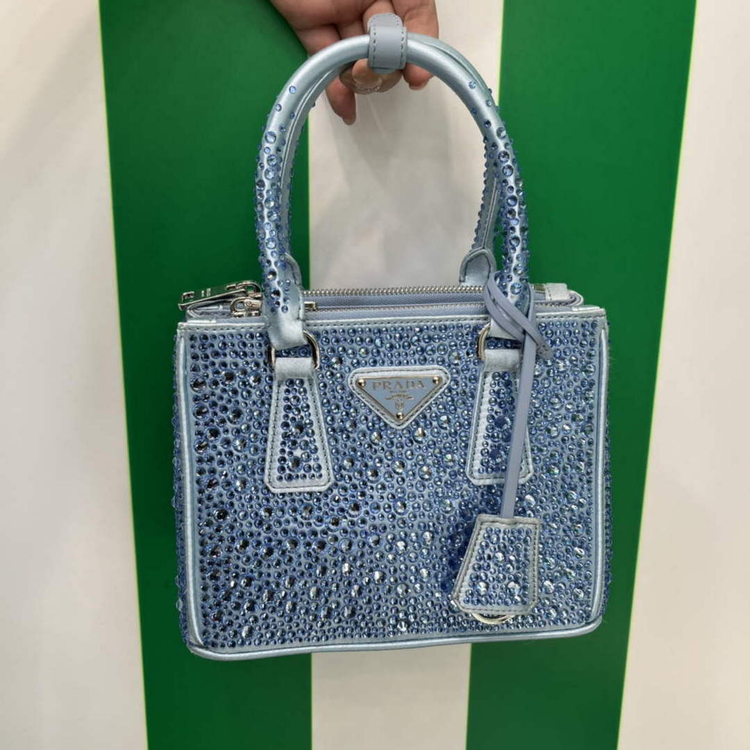Prada 1BA906 Galleria satin mini-bag with crystals Blue - Default Title - View 2