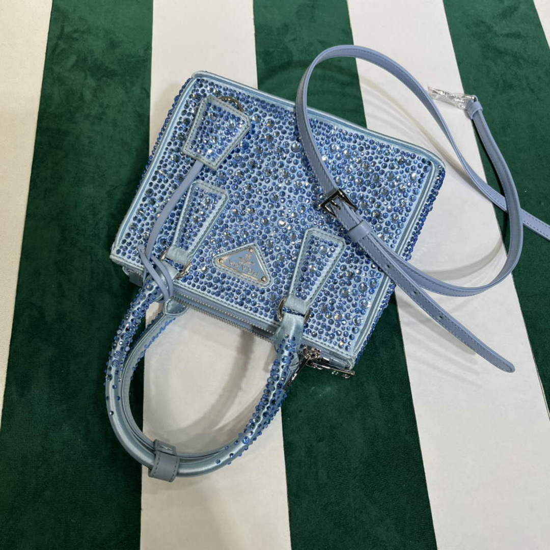 Prada 1BA906 Galleria satin mini-bag with crystals Blue