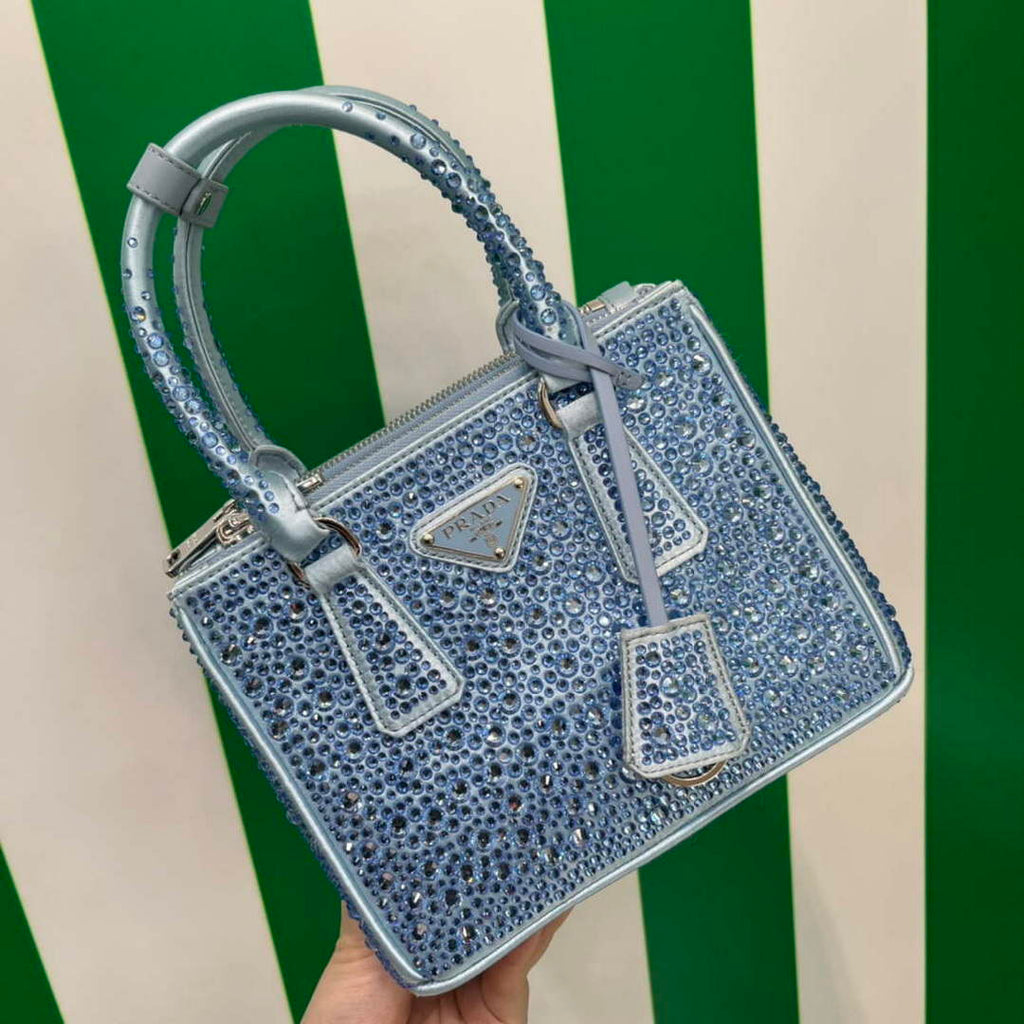 Prada 1BA906 Galleria satin mini-bag with crystals Blue