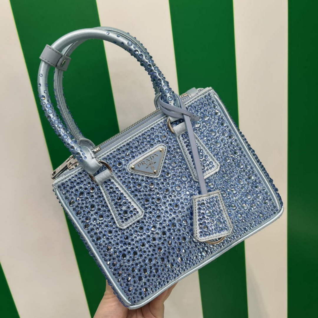 Prada 1BA906 Galleria satin mini-bag with crystals Blue - Default Title - View 1
