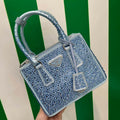 Prada 1BA906 Galleria satin mini-bag with crystals Blue